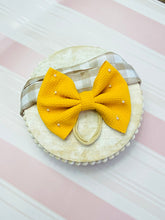 Load image into Gallery viewer, Yellow Headband, yellow bow, fall bow, fall hair clip, fall hair accessory, girl fall bow, girls fall bow, birthday bow, birthday hair
