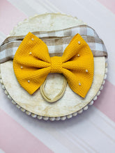 Load image into Gallery viewer, Yellow Headband, yellow bow, fall bow, fall hair clip, fall hair accessory, girl fall bow, girls fall bow, birthday bow, birthday hair
