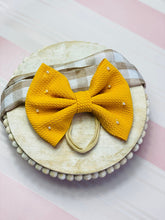 Load image into Gallery viewer, Yellow Headband, yellow bow, fall bow, fall hair clip, fall hair accessory, girl fall bow, girls fall bow, birthday bow, birthday hair
