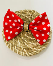 Load image into Gallery viewer, girls Minnie Mouse hair bows, red bows. girls red hair bows,back to school bows, polka dot bows
