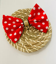 Load image into Gallery viewer, girls Minnie Mouse hair bows, red bows. girls red hair bows,back to school bows, polka dot bows
