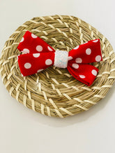 Load image into Gallery viewer, girls Minnie Mouse hair bows, red bows. girls red hair bows,back to school bows, polka dot bows
