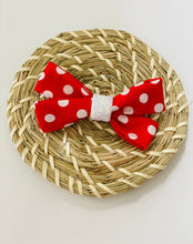 Load image into Gallery viewer, girls Minnie Mouse hair bows, red bows. girls red hair bows,back to school bows, polka dot bows
