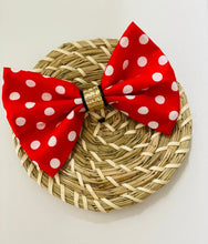 Load image into Gallery viewer, girls Minnie Mouse hair bows, red bows. girls red hair bows,back to school bows, polka dot bows
