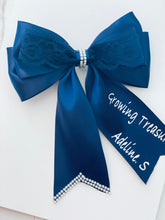 Load image into Gallery viewer, Navy blue bow, elegant bow, school bow, custom bow, fall bow
