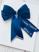 Load image into Gallery viewer, Navy blue bow, elegant bow, school bow, custom bow, fall bow
