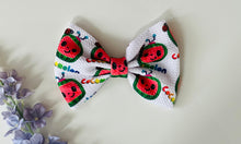 Load image into Gallery viewer, Cocomelon bow, cocomelon bow headband, cocomelon headband bow, cocomelon bows, birthday bow, birthday cocomelon bow
