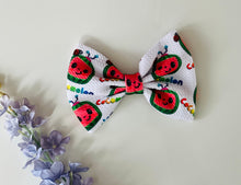 Load image into Gallery viewer, Cocomelon bow, cocomelon bow headband, cocomelon headband bow, cocomelon bows, birthday bow, birthday cocomelon bow
