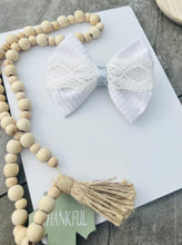 Load image into Gallery viewer, Baptism hair bows, baptism bows, girl baptism headband bow, girl white bow, white bow, girls white hair accessories, birthday bow
