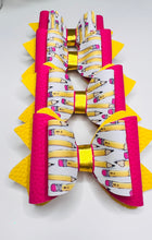 Load image into Gallery viewer, Pink and yellow pencil bow
