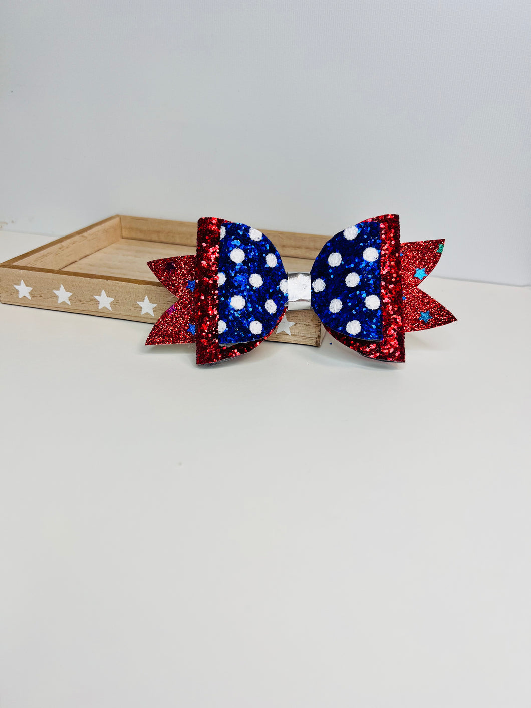 Blue and red bow