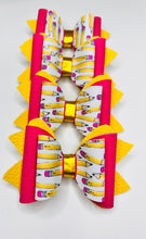 Load image into Gallery viewer, Pink and yellow pencil bow
