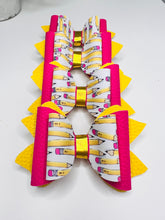 Load image into Gallery viewer, Pink and yellow pencil bow
