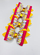 Load image into Gallery viewer, Pink and yellow pencil bow
